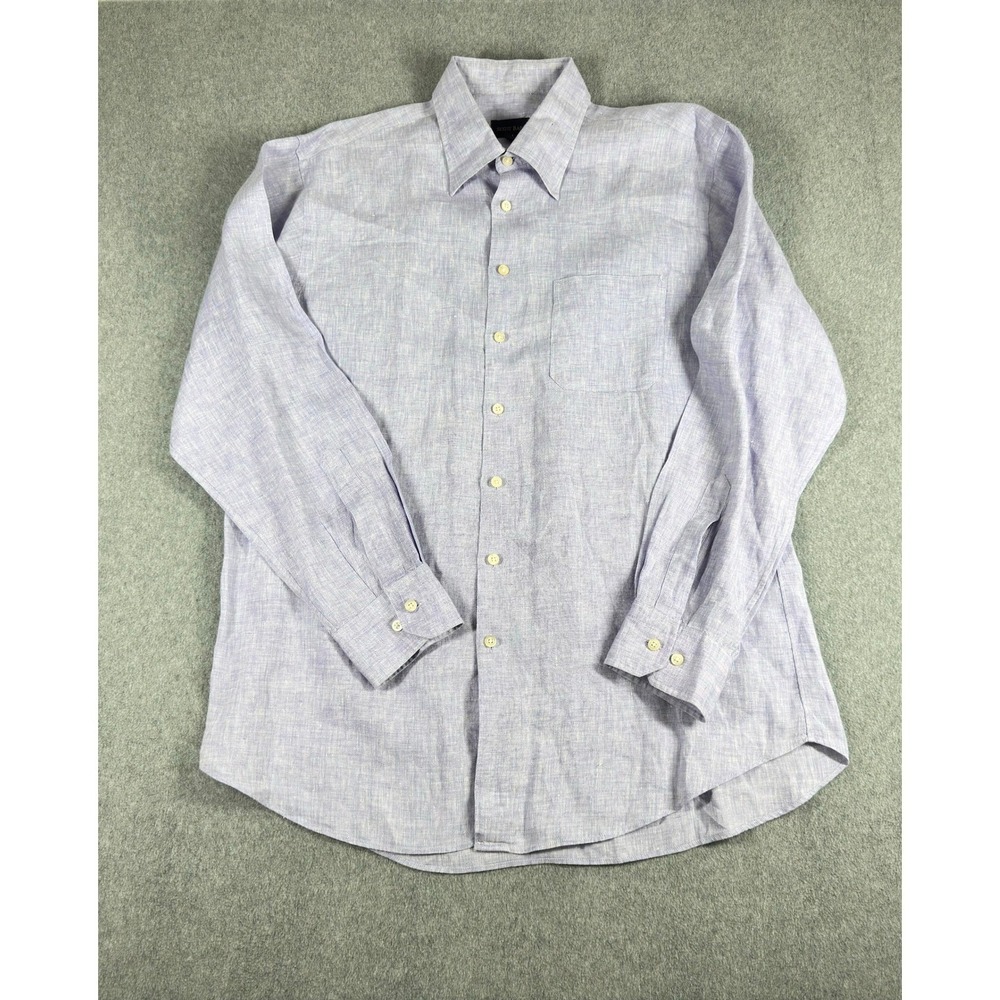 Scott Barber Shirt Men's L Purple Linen Cotton Button Up Casual Long Sleeve